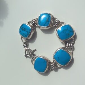 Turquoise 925 Mexico Sterling Silver Bracelet Size 7